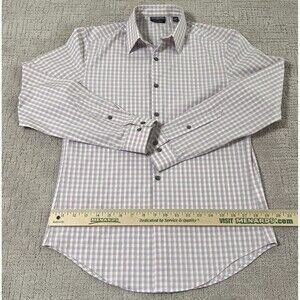 Van Heusen Button Up Slim Fit Shirt Mens Small Pink/Gray Long Sleeve.EUC